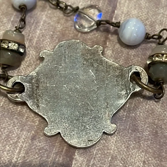 Vintage Medallion Necklace Crystal and Glass beaded rhinestones - Picture 9 of 11